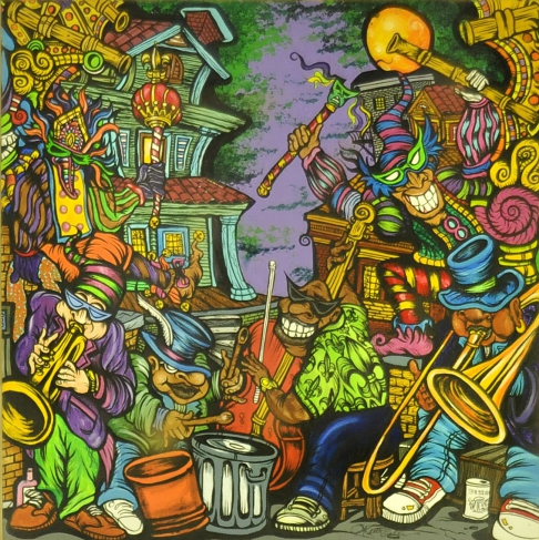 New Orleans Can Jam by Keith Eccles | Acrylic on Canvas - 3D New Orleans Can Jam
